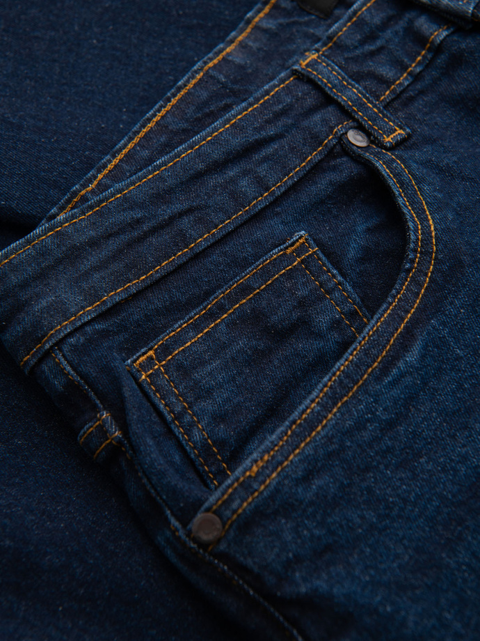 Spodnie męskie jeansowe z przetarciami REGULAR FIT - ciemnoniebieskie V4 OM-PADP-0241