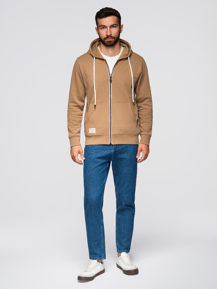 Bluza męska dresowa BASIC rozpinana z kapturem - brązowa V2 OM-SSBZ-0178