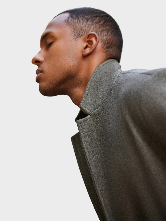 Jednorzędowy płaszcz męski bez podszewki – szarozielony V6 C636