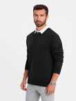 Bluza męska z białym kołnierzykiem polo - czarna V6 OM-SSNZ-0132