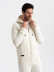 Dresowy męski komplet BASIC bluza rozpinana + joggery – kremowy V5 Z86
