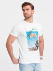 T-shirt męski bawełniany z nadrukiem California - biały V1 OM-TSPT-0128