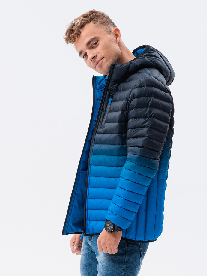 Kurtka męska pikowana z efektem ombre - granatowa V1 C319