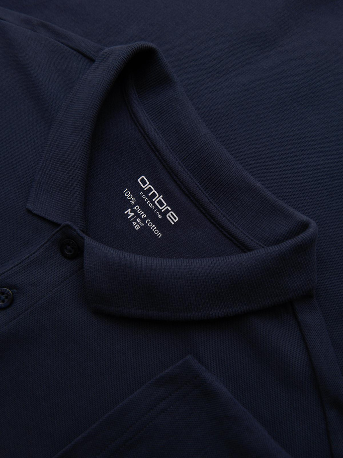 Męski longsleeve BASIC z kołnierzykiem polo – granatowy V3 OM-POBL-0162