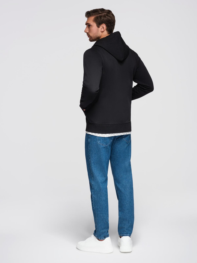 Męska bluza dresowa BASIC rozpinana z kapturem - czarna V5 OM-SSBZ-0178