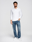 Longsleeve męski BASIC z kołnierzykiem polo – biały V1 OM-POBL-0162