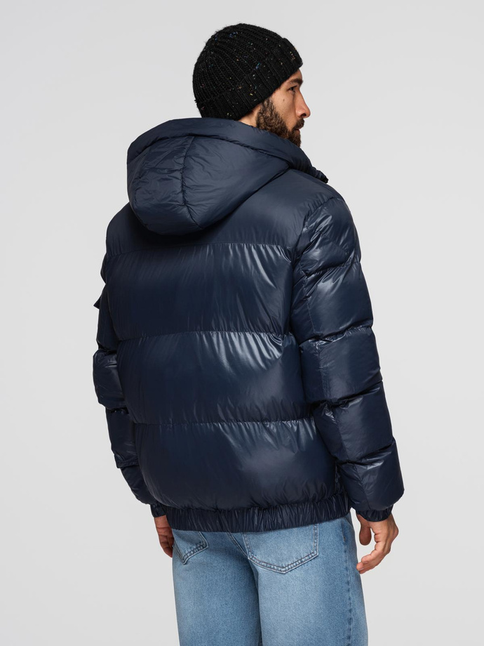 Ciepła kurtka męska puffer ze ściągaczami – granatowa V2 OM-JAHP-0207
