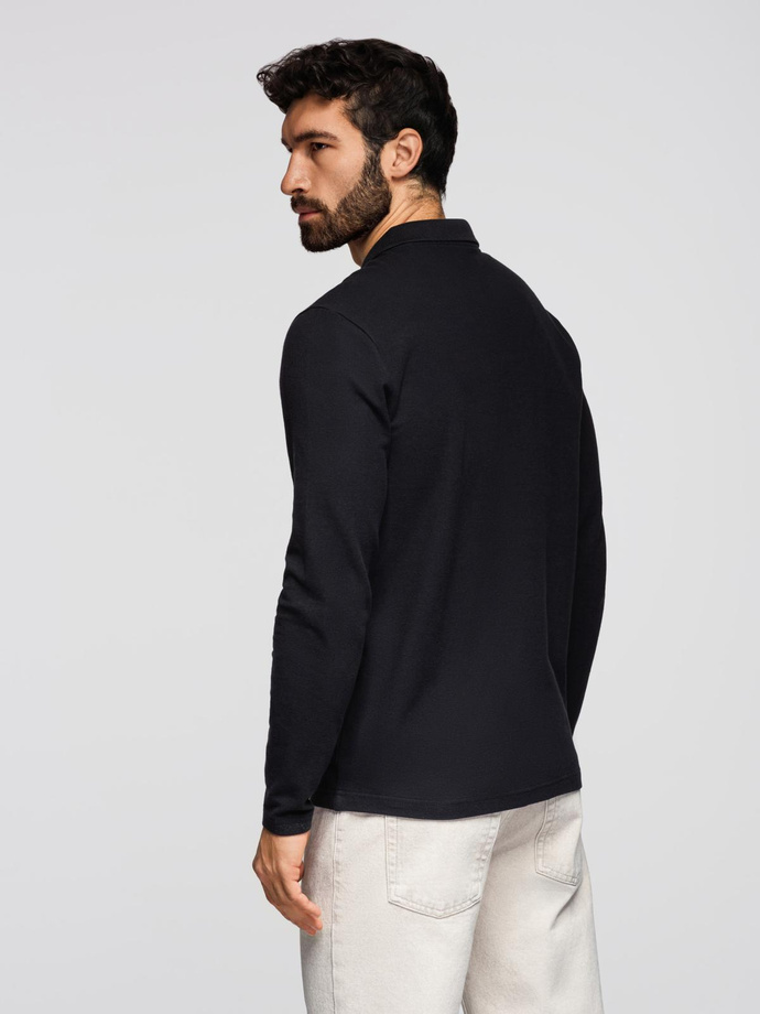 Longsleeve męski z kołnierzykiem polo BASIC – czarny V2 OM-POBL-0162