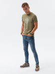 T-shirt męski z nadrukiem - oliwkowy V-25B S1434