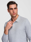 Męski longsleeve z kołnierzykiem polo BASIC – szary melanż V4 OM-POBL-0162