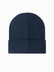 Męska czapka dzianinowa beanie z haftowanym napisem – granatowa V3 OM-ACWH-0120