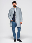 Płaszcz męski z wysokim kołnierzem i asymetrycznym zapięciem – szary melanż V1 OM-COWC-0141
