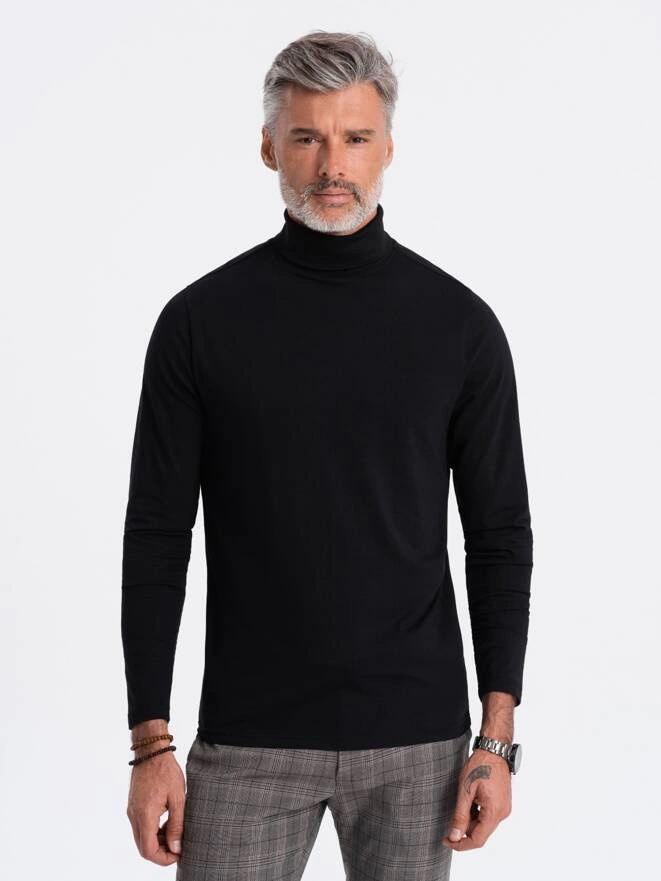 Longsleeve męski z golfem - czarny V1 OM-LSCL-0112