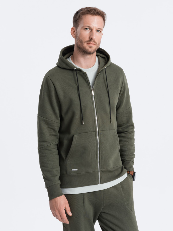Komplet męski dresowy bluza rozpinana + spodnie - oliwkowy V2 Z63