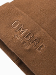 Czapka dzianinowa męska beanie z haftowanym napisem – brązowa V4 OM-ACWH-0120