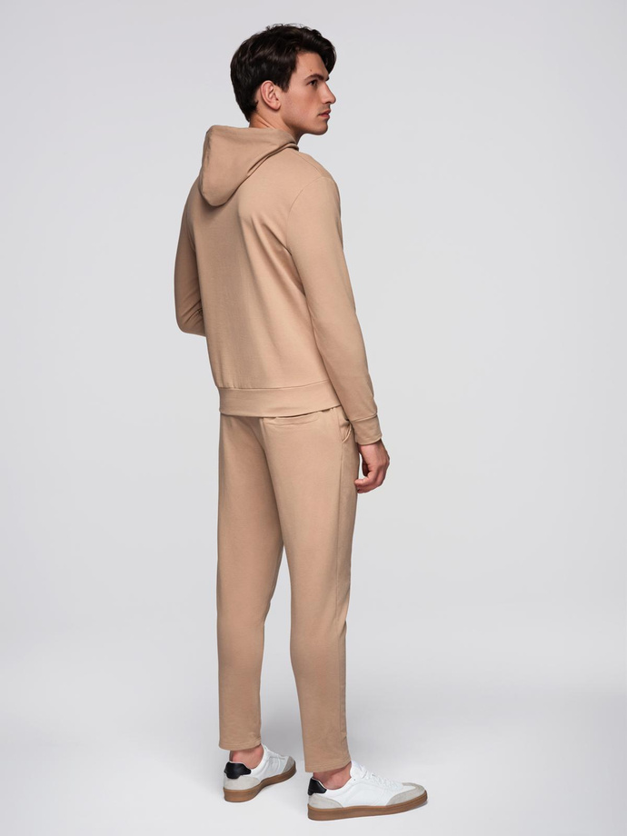 Komplet dresowy męski bluza z kapturem + spodnie dresowe - brązowy V3 Z107