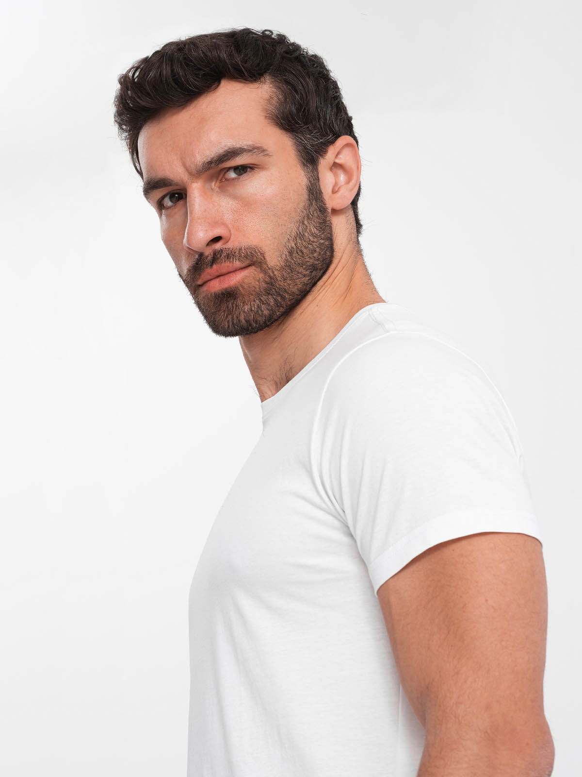 Męski klasyczny bawełniany T-shirt BASIC - biały V4 OM-TSBS-0146
 -                                    4XL