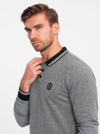 Melanżowy męski longsleeve polo z haftem – czarny melanż V1 OM-POLS-0129