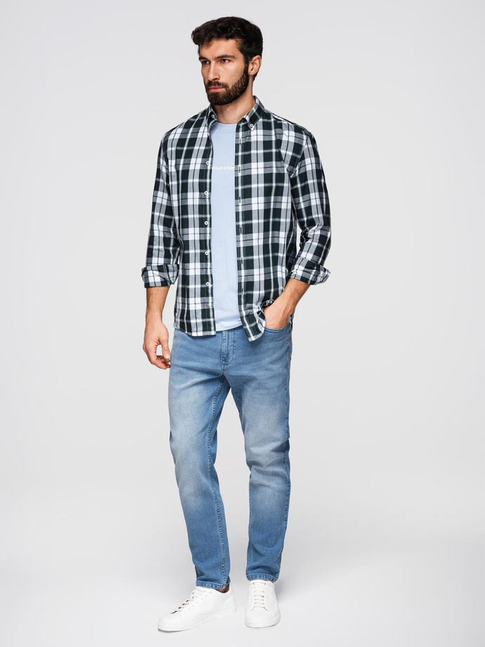 Spodnie męskie jeansowe CARROT z przetarciami - jasnoniebieskie V1 OM-PADP-0253