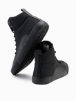 Buty męskie sneakersy za kostkę z ozdobnymi zakładkami – czarne V4 OM-FOSH-0176