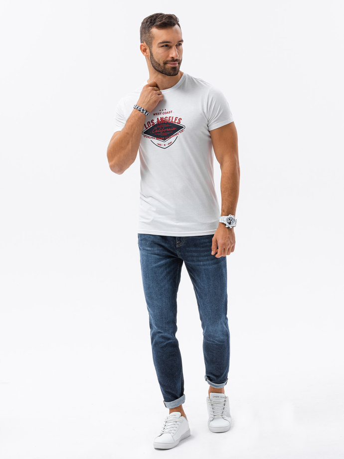 T-shirt męski z nadrukiem - biały V-21B S1434