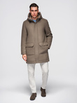 Męski płaszcz parka z wełną i kapturem - khaki V2 OM-COWC-0132