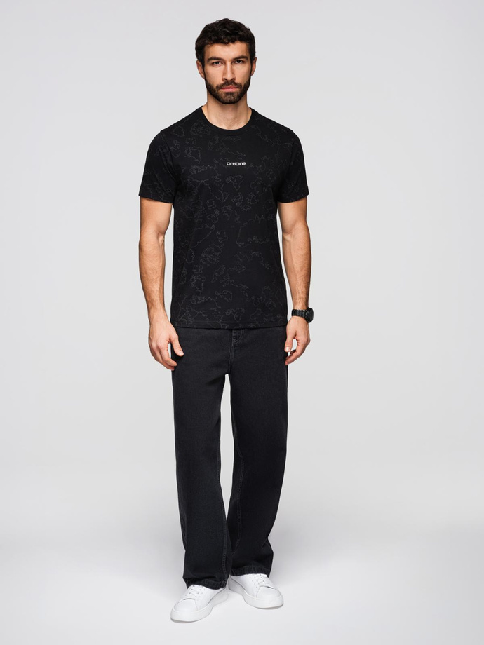 Koszulka męska bawełniana z nadrukiem na całej powierzchni i "ombre" na klatce piersiowej - czarna V1 OM-TSFP-0263