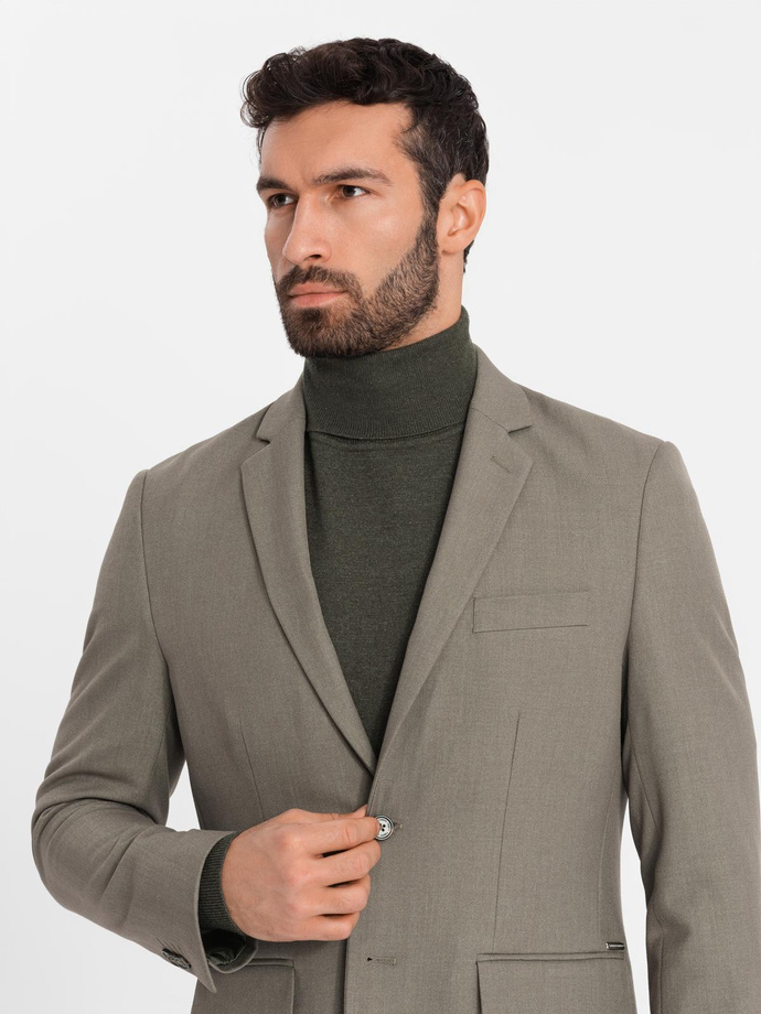 Męska elegancka marynarka SLIM FIT z rayonem – oliwkowa V5 OM-BLZB-0135 