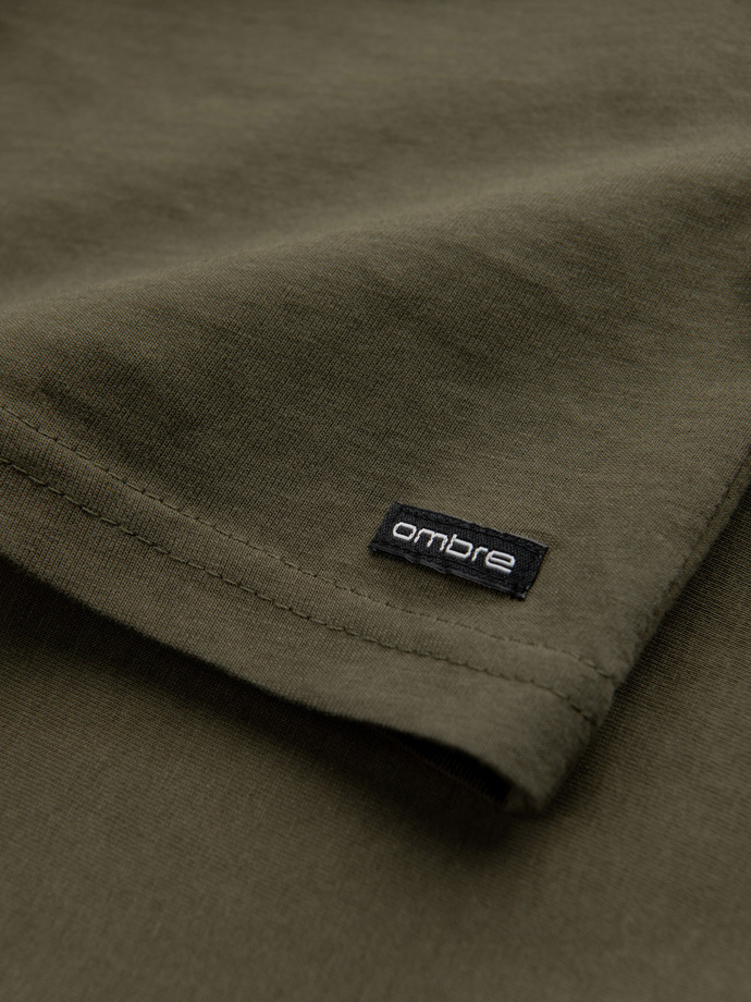 Bawełniany longsleeve męski z guzikami przy dekolcie - ciemnooliwkowy V1 OM-LSCL-0107