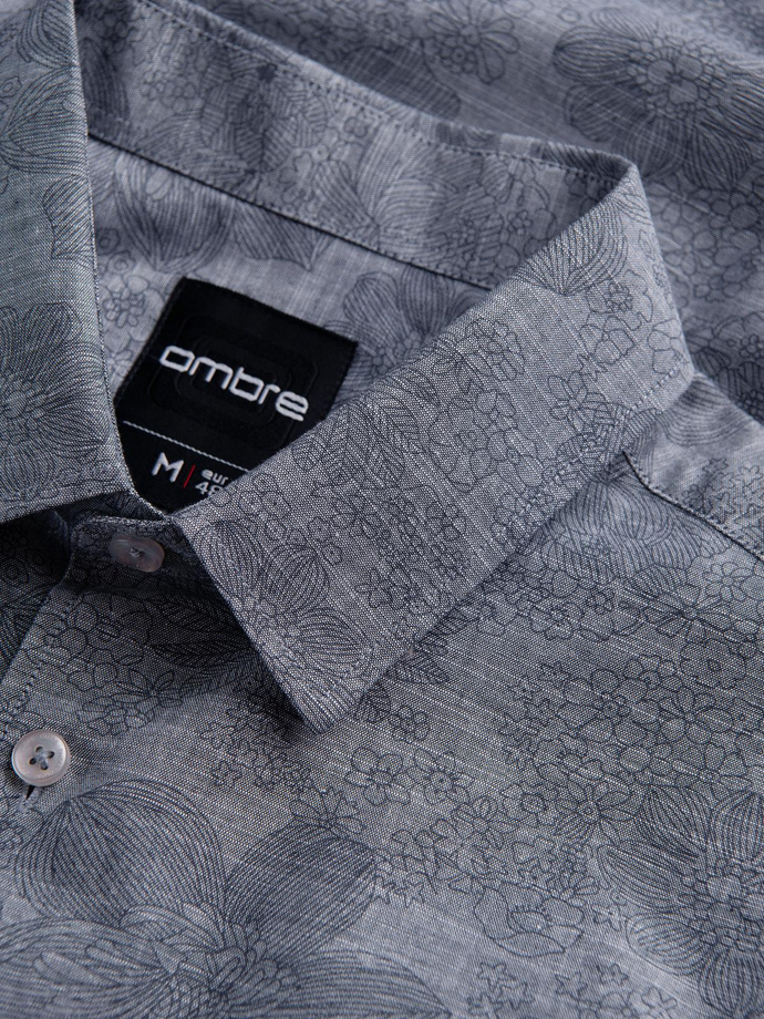 Klasyczna flanelowa męska koszula bawełniana w kwiaty - szara V3 OM-SHCS-0157