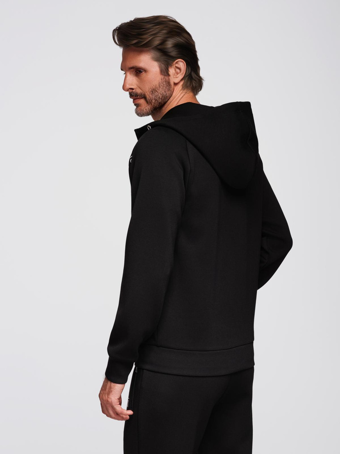 Rozpinana bluza męska ze stójką i kapturem – czarna V1 OM-SSZP-0216