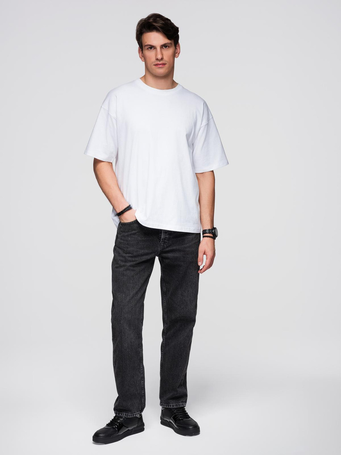 Męska bawełniana koszulka z cekinowym motywem skrzydeł na plecach - biała V2 OM-TSCT-0289