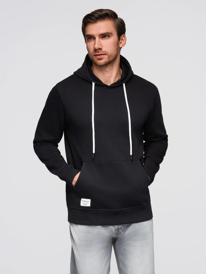 Bluza męska dresowa BASIC kangurka z kapturem - czarna V5 B1674