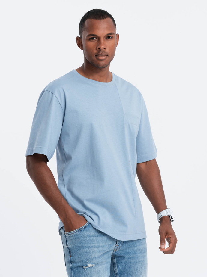 T-shirt męski bawełniany OVERSIZE - niebieski V4 S1628