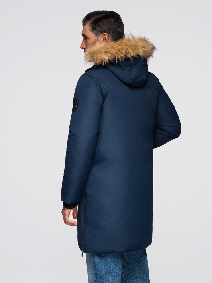 Ocieplana kurtka męska alaska z kieszeniami i rozpinanym dołem – granatowa V1 OM-JALJ-0148