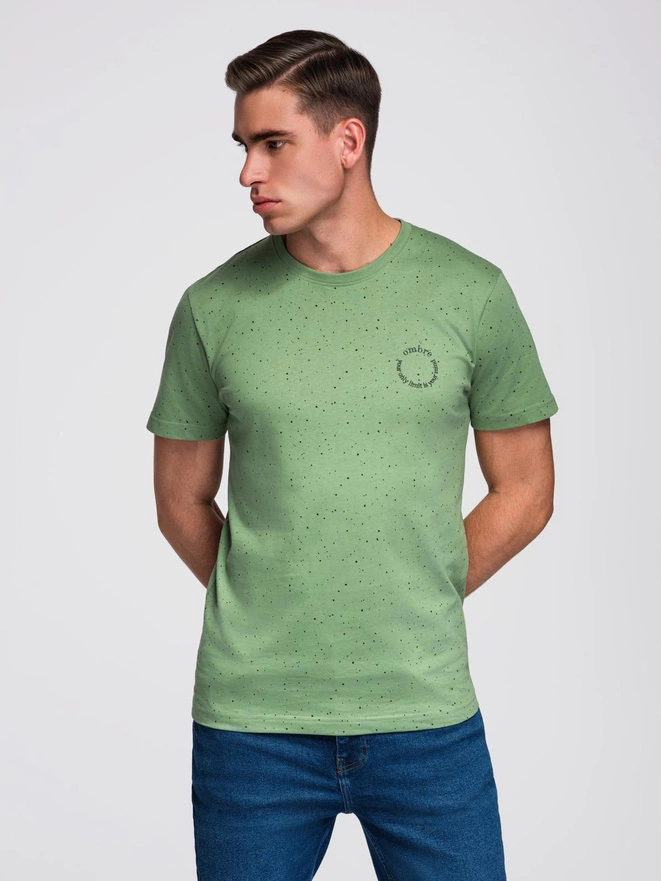 Męski bawełniany t-shirt z nadrukiem i okrągłym dekoltem – zielony V4 OM-TSFP-0186