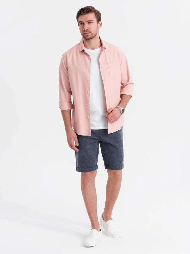 Męskie krótkie spodenki na gumce ze strukturalnej dzianiny – granatowe V1 OM-SRCS-0177