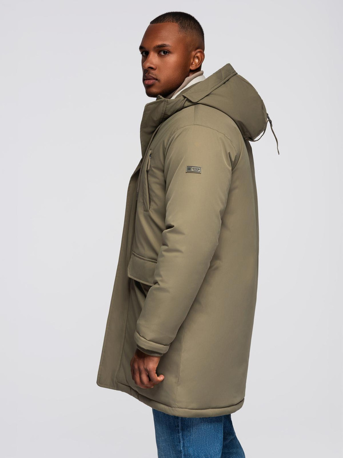 Klasyczna męska długa kurtka typu parka – oliwkowa V3 OM-JAPJ-0313