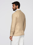 Sweter męski z dzianiny o zygzakowym splocie – piaskowy V1 OM-SWSW-0147