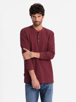 Zapinany pod szyją longsleeve męski z dzianiny waflowej – bordowy V2 OM-LSCL-0120