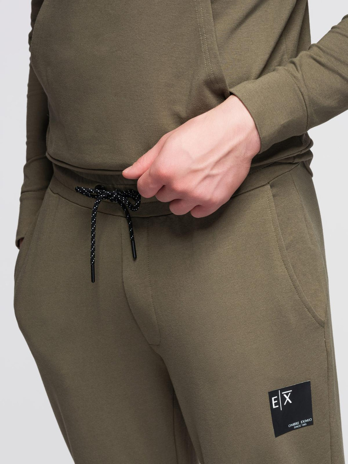 Męski komplet dresowy bluza z kapturem + spodnie dresowe - oliwkowy V4 Z107 