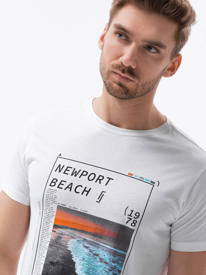 T-shirt męski z nadrukiem - biały V-15A S1434