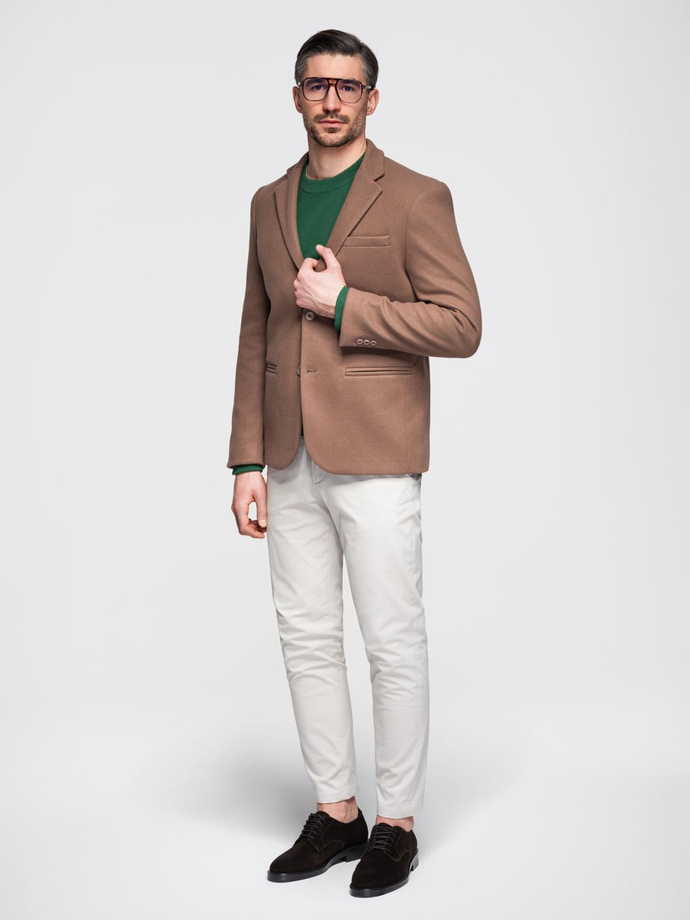 Marynarka męska casual z ozdobnymi guzikami na mankietach -  jasnybrąz V2 OM-BLZB-0118