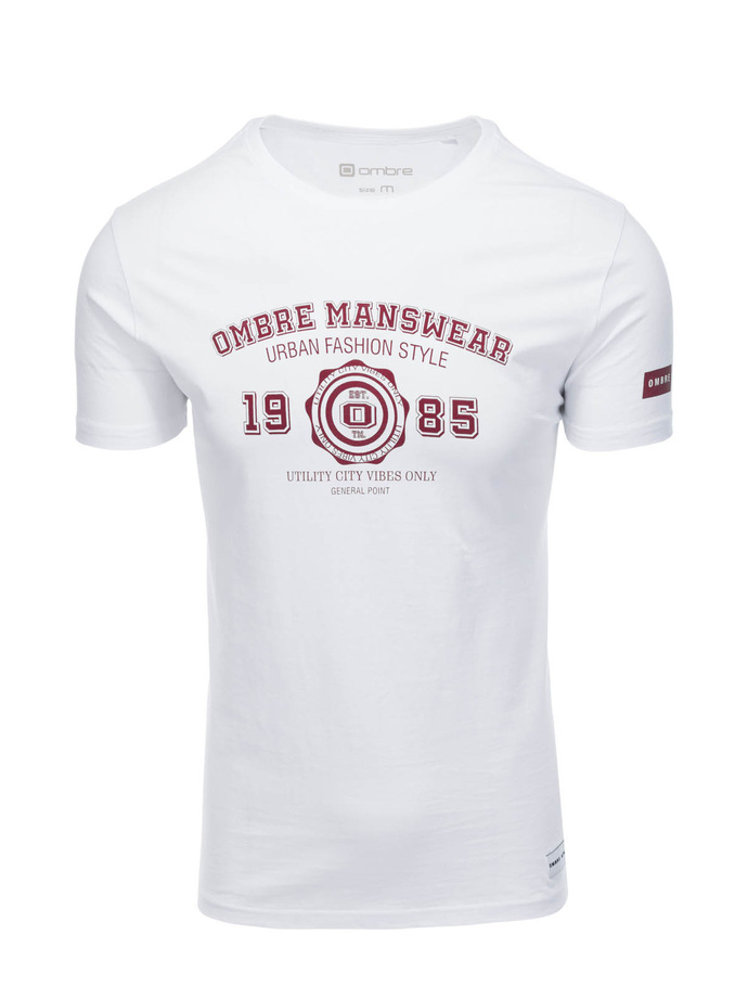 T-shirt męski bawełniany z nadrukiem - biały V1 S1748
