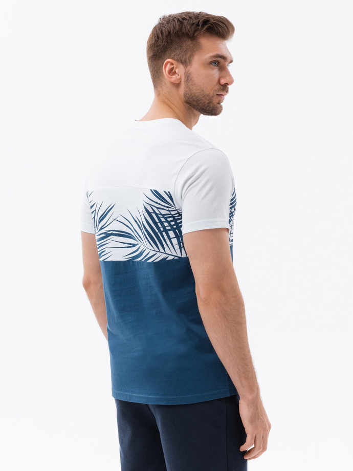 T-shirt męski z nadrukiem - ciemnoniebieski V13 S1641
