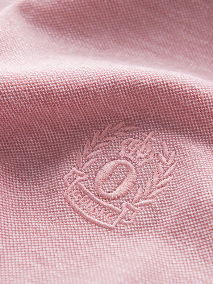 Męski melanżowy longsleeve polo z haftem – różowy melanż V2 OM-POLS-0129