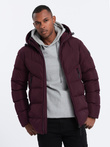 Kurtka męska zimowa z nietypowym pikowaniem - bordowa V5 OM-JAHP-0127