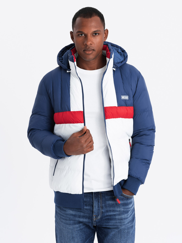 Kolorowa sportowa kurtka męska w stylu retro – niebiesko-biała V1 OM-JALP-0175