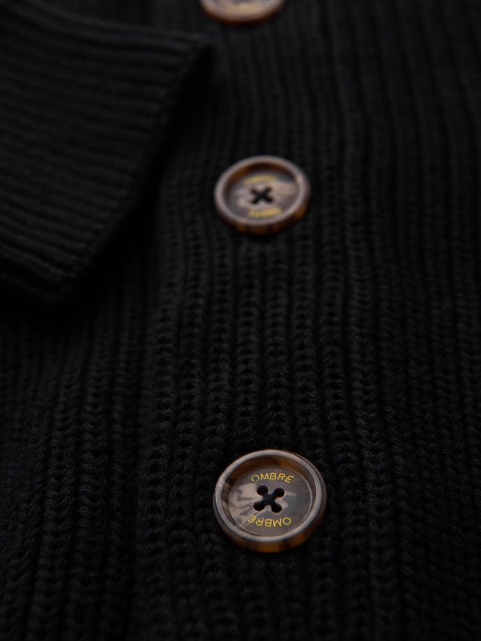 Sweter bawełniany męski  kardigan z szalowym kołnierzem - czarny V4 OM-SWCD-0153