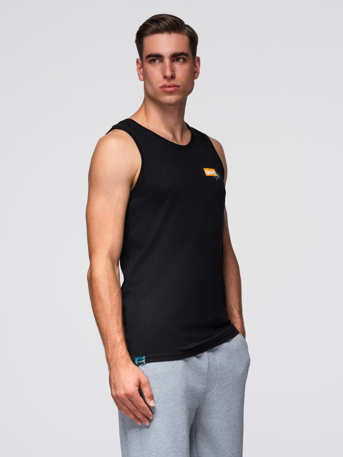 Męski bawełniany tank top z nadrukiem Summer Vibe – czarny V1 OM-TSTT-0191